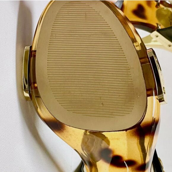 NEW MICHAEL KORS LANI SANDALS BLACK LEATHER 4" HEELS GOLD TORTOISE SHELL PUMPS 7 - Picture 11 of 13